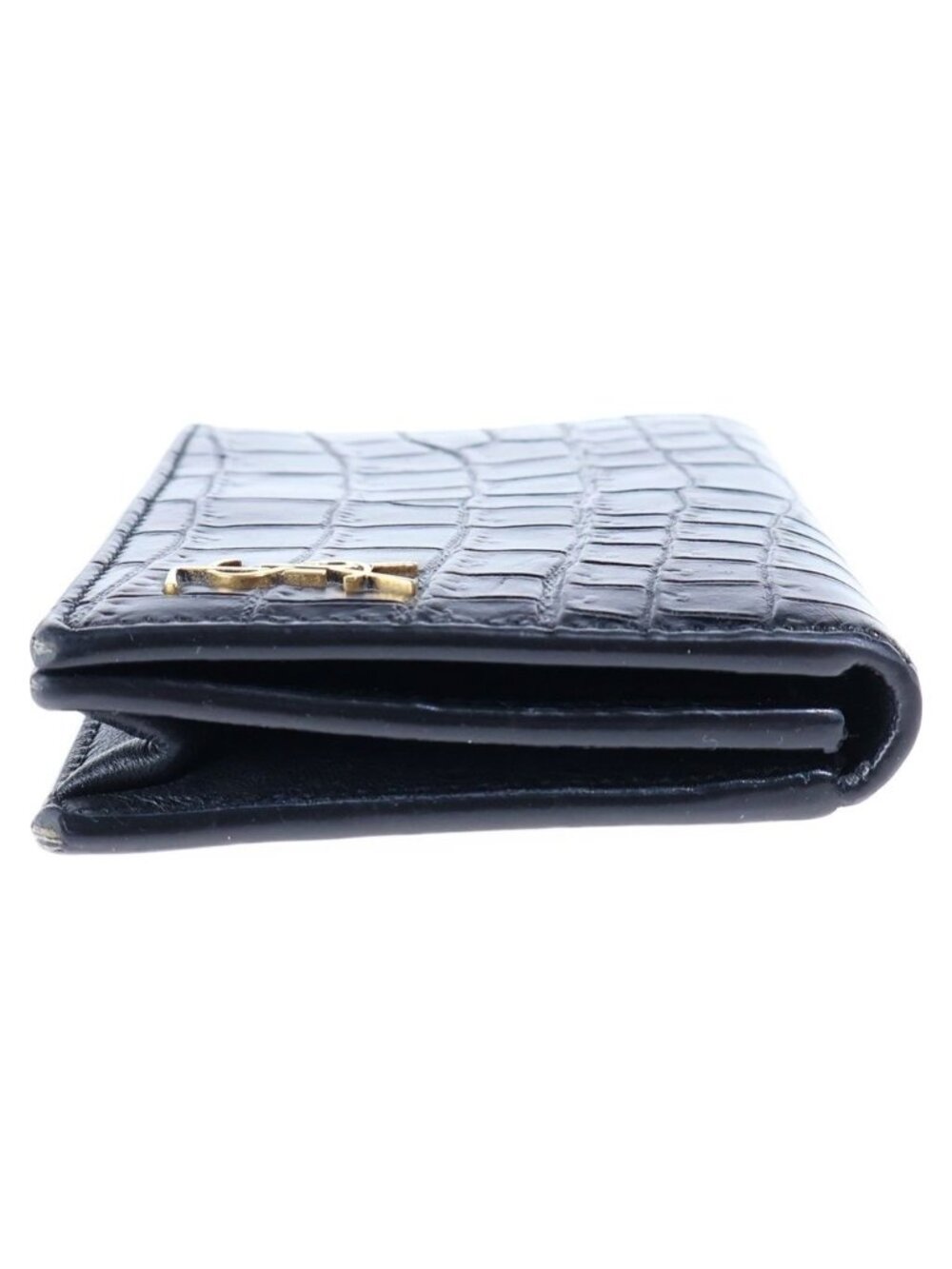 Saint Laurent Paris Croco Embossed Leather Card Case Business Black - Picture 3 of 6